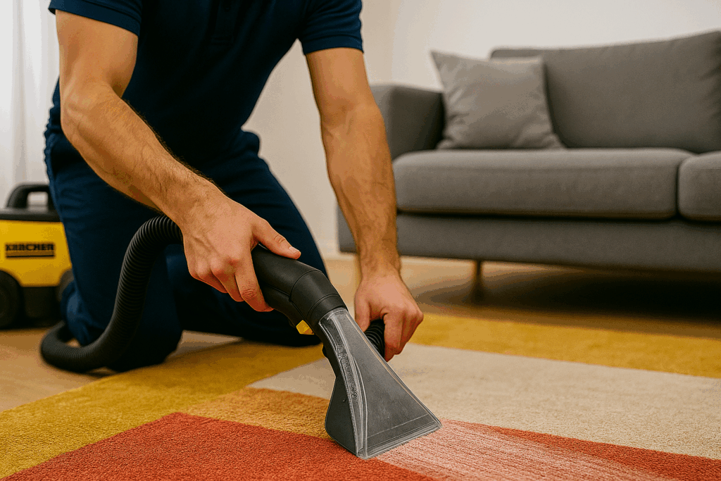 „Wypożyczalnia odkurzaczy piorących Team Clean – profesjonalny sprzęt Kärcher do prania dywanów, tapicerki i wnętrz samochodowych.”